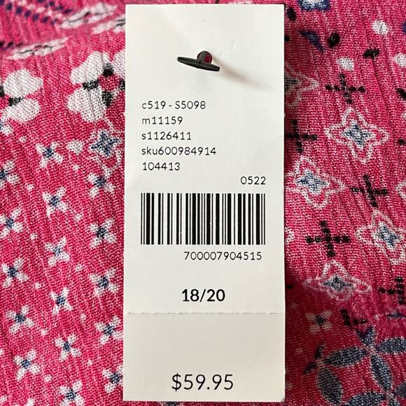 Lane Bryant Floral Patchwork Pattern Kimono Duster Pink Blue White Size 18/20 - Picture 8 of 9